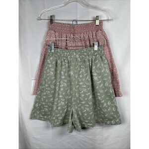 Vintage Shenanigans 2 Boxer Style Pull On Shorts Large High Rise Pink Green
